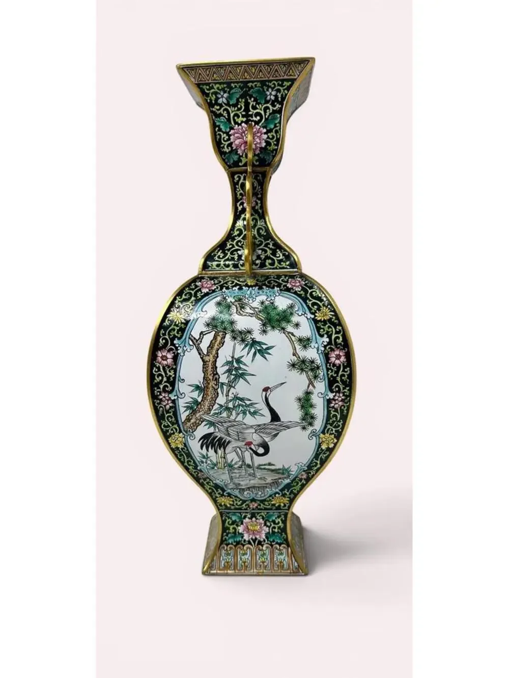 Vintage Maitland-Smith Chinese Cloisonné Enamel Vase – 15.5” Floral & Bird Motif